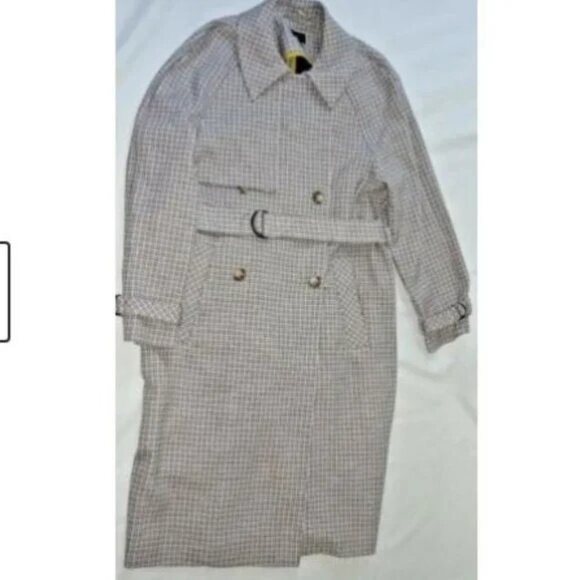 🆕TOPSHOP Angie Double Breasted Trench Coat Houndstooth Plaid Blue Gray - Picture 8 of 12